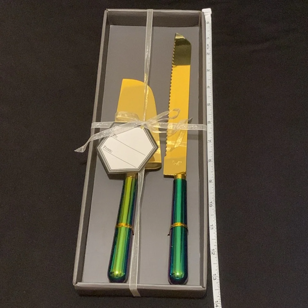 NWT Thirstystone 2 Piece Rainbow Iridescent Cake Knife and Server Set